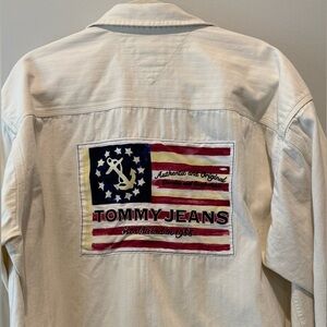 Vintage American Flag Tommy Jeans by Hilfiger Men XL Cotton Denim Mechanic Shirt